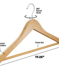 Wooden Coat Hangers 30 Pack Natural Wood Heavy Duty Non Slip For Shirts Jackets Pants Suits With Chrome Swivel Hook Premium Solid Closet Hangers