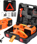 5 Ton 12V Electric Hydraulic Car Jack Kit 5 In 1 Portable Lift with Tire Inflator, Impact Wrench, LED Light, Auto Stop Safety Lock