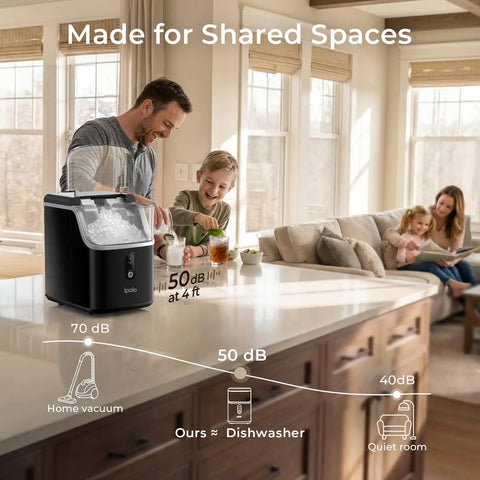 Chewable Cafe Style Nugget Ice Maker For Home And Office And RV 33 Lb Per Day Countertop Machine on kitchen counter