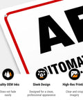 AED sign front view; white 10x14 in HDPS sign with bold black AED letters and red border