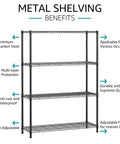 Beefy 1400 Lbs Garage Shelving Unit With 4 Tier Heavy Duty Metal Wire Racks, Carbon Steel Construction, front view