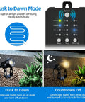 No Fuss All In One Low Voltage Landscape Lighting Kit With Dusk To Dawn Transformer illustrating modes and spotlights