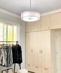 Cool Lindos 20 Inch Modern Double Drum Pendant Light Three Light Chandelier With Sheer Outer Shade Over White Inner Fabric Shade
