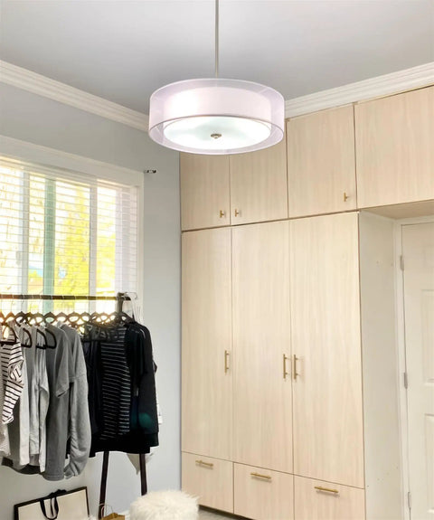 Cool Lindos 20 Inch Modern Double Drum Pendant Light Three Light Chandelier With Sheer Outer Shade Over White Inner Fabric Shade