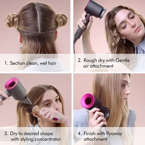 Steps using Supersonic Hair Dryer No Heat Damage With 5 Attachments Including Diffuser And Styling Concentrator Fast Drying