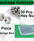 Beefy M8 Hex Nuts Set In 304 Stainless Steel Right Hand Thread M8 X 1.25 Pitch DIN934 Standard with storage box