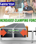 Beefy 4 Pack Heavy Duty 12 Inch F Clamp Set With 4 3/4 Inch Throat Depth, 1 By 15/32 Inch Bar, 1400 LB Clamping Force shown in use