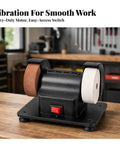 Rock Solid Mini Bench Grinder With Dual Sharpening Wheels Sturdy Benchtop Polishing Station For Garage Crews High Power Copper Motor, heavy-duty motor design.