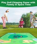 Family enjoying Ultimate 70 by 70 Inch Golf Chipping Game Mat for indoor and outdoor practice in a green park