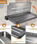 Super Sleek Aluminum RV Folding Wall Shelf With Hidden Drop Down Design close-up of high edges and screw mount for secure installation.
