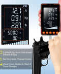 Pro Grade Digital Trigger Pull Gauge And Force Meter With 500N Capacity Big LCD Display Shows N Kg And Lb In Real Time Peak And Auto Peak Modes Data Software Calibration Certificate Great For Push Pull Tests And Quality Control. Handheld LCD gauge with trigger fixture and force readings.