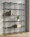 20 Grid Wire Mesh Storage Organizer With Interlocking Cube Panels For Tool Sorting Gear Tidy And Closet Makeovers Black Rack in a modern setting.