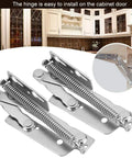 Close-up of Heavy Duty Up Spring Hinge Set for Cabinets 80 Degree Under Cabinet Hinges with inset showing cabinet application