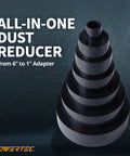 Hella Tough Heavy Duty Step Down Hose And Fitting Reducer Adapter For Woodworking Dust Collection Compatible With Dry Wet Vac Systems, 6 to 1 inch black ABS adapter.