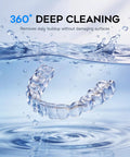 Dynamic Pro Grade 42 to 48 kHz Retainer Cleaner Machine With Digital Timer 200ml Mouth Guard Pod for Aligners Night Guards Dental Trays Braces and Toothbrushes White with clear aligner in water