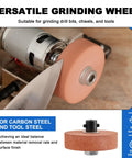 No Sweat Electric Mini Belt Sander And Knife Sharpener in use with versatile grinding wheel on knife, suitable for tool and drill bit grinding.