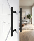 12 Inch Double Sided Door Pull Handle Matte Black SUS304 Stainless Steel Heavy Duty For Commercial Glass Doors And Residential Wood Barn And Metal Doors on white door