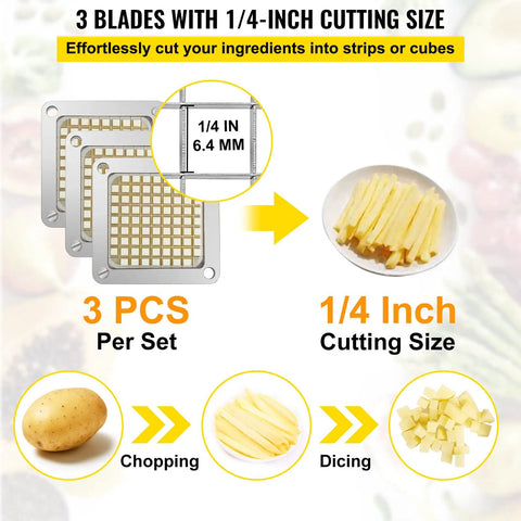 Replacement Chopper Blade Set One Quarter Inch For Even Cuts, stainless steel blades with 1/4 inch grid, 3 pieces for uniform slices