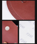 Rock Solid 50 Pack Of 9 Inch Aluminum Sanding Discs With 6 Holes And Hook Loop Backing showing close-up of sanding discs and grit detail.