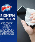 Person using Electronic Cleaning Wipes for Screens and Gadgets, Pre-Moistened, Resealable Pack, 25 Count on a smartphone