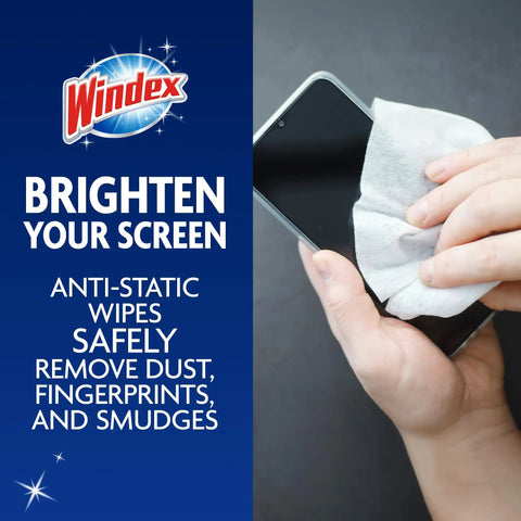 Person using Electronic Cleaning Wipes for Screens and Gadgets, Pre-Moistened, Resealable Pack, 25 Count on a smartphone