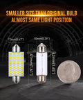 Comparison between Xenon White LED Car Interior Bulbs 570 Lumens Each and original bulb size with coin for scale