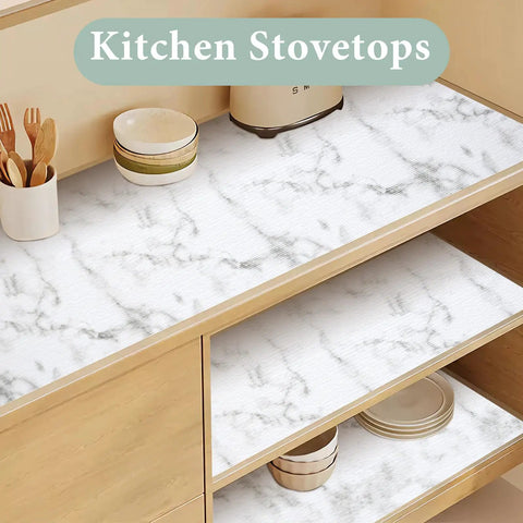 Heavy Duty 12X20FT White Marble Shelf And Drawer Liner Non Skid Waterproof Cabinet Paper For Kitchen Pantry Fridge Bathroom Vanity Easy Peel And Clean With Bonus Cutting Knife And Tape Included