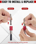 Hands demonstrating Magnetic Drill Bit Extension Set Four Piece Kit With 2 In, 4 In, 6 In, 12 In Lengths Quarter Inch Hex Quick Release