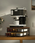 Coffee machine on 2 Tier Coffee Pod Organizer With Sliding Baskets Holds 72 K Cup Pods Built Tough Wood Top With Metal Frame