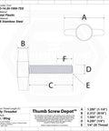 Damn Fine Hardware Heavy Duty 1/4 20 Thread Thumb Screws With Black Tee Wing Plastic Knobs Coarse dimensions diagram.