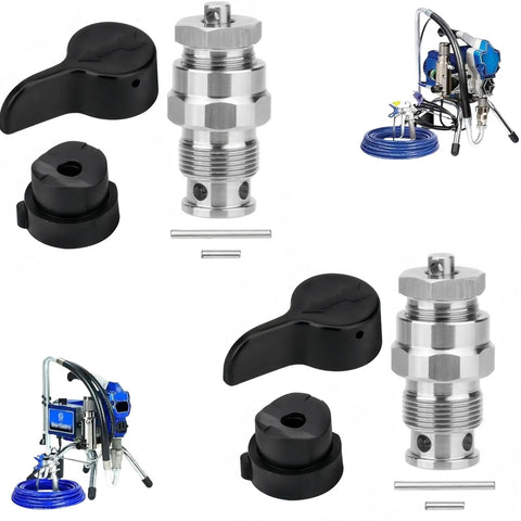 2 Pack 235-014 Prime Spray Valve And Drain Valve Kit For Graco Airless Sprayers Fits 210 230 390 395 490 495 595 3400 Replaces OEM 235-014 Aftermarket Accessory displayed with compatible airless sprayer