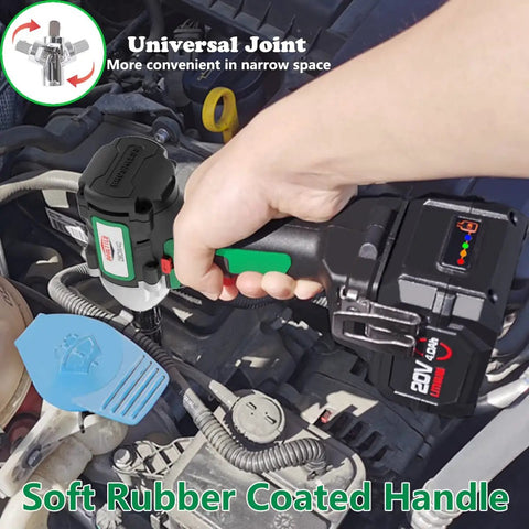 Beast Half Inch Cordless Impact Wrench Kit with 4000mAh 20V Max Battery in use on car engine showing soft rubber handle