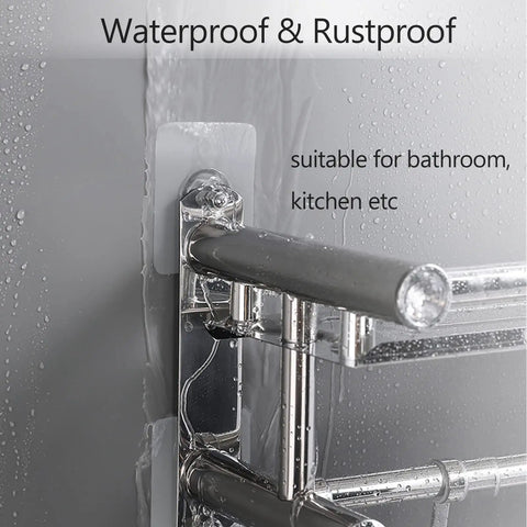 Heavy Duty Adhesive Hooks 2 In 1 No Drill Wall Mount Shelf Hangers Screw Free Sticker in bathroom setting with water