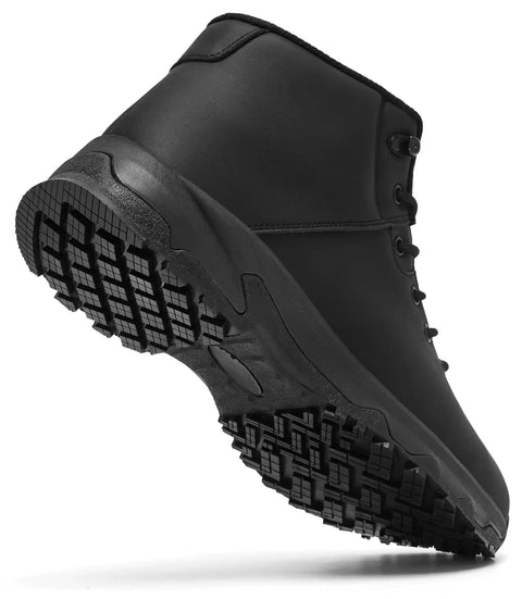 Non Slip Work Boots For Men Slip Resistant Waterproof Kitchen Shoes For Food Service Chefs And Restaurant Workers Leather Ankle Boots For Outdoor Work And All Day Walking Black Size 11 showing detailed tread
