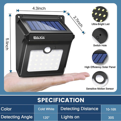 Solar Outdoor Security Lights Wireless Motion Sensor Waterproof LED Path Lighting for Front Door Backyard Steps detail