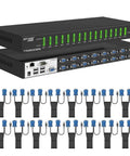 No Sweat 16 Port IP KVM Switch And Rackmount KVM Console with VGA cables for easy remote server access.