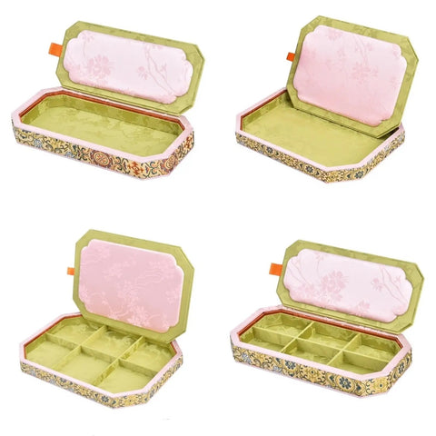 Brown Stackable Jewelry Organizer Tray With Six Grids Drawer Storage Pad For Rings And Bracelets featuring elegant octagonal designs.