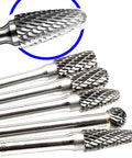 5pc Extra Long Shank Carbide Rotary Burr Set Double Cut One Quarter Inch Shank Die Grinder Bits For Metal Wood Plastic Grinding