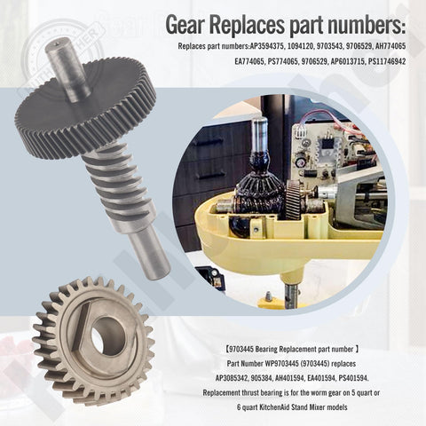 All In One Worm Gear Kit For 5-6 Quart Stand Mixers Includes Worm Gear Bevel Gear Gasket Thrust Bearing Food Grade Grease Retaining Ring Pliers And Replacement Parts For Smooth Quiet Operation