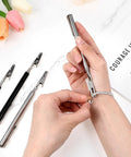 Close-up of Stainless Steel Alligator Clips Set With Telescopic Wire Clamps And Pen Clip used for jewelry making on wrist