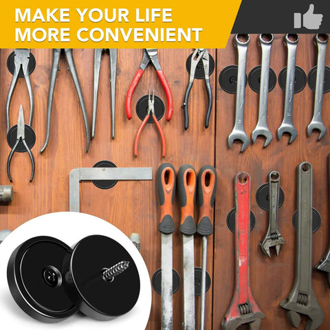 Neodymium Cup Magnets With Countersunk Holes And Stainless Screws, Heavy Duty Holding Up To 110 Lbs Per Magnet, Black Pack Of 12 holding tools on wood.