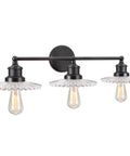 Three Light Metal Bathroom Vanity Wall Light Fixture 38 Inch Wide In Oil Rubbed Bronze With Clear Glass Shade Includes Three 60 Watt S19 Vintage Edison Bulbs UL Listed For Bathroom Use.
