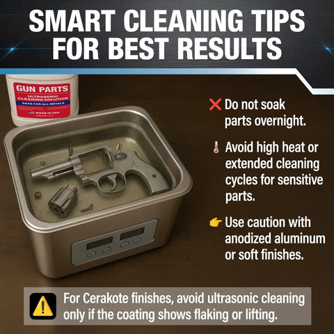 Heavy Duty Ultrasonic Gun Cleaning Fluid One Gallon Pro Strength Mixes Into Eight Gallons in ultrasonic cleaner with firearm.