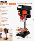 Heavy Duty 8 Inch Benchtop Drill Press Featuring A Robust 400W Induction Motor And Five Speed Settings, compact design with adjustable worktable.