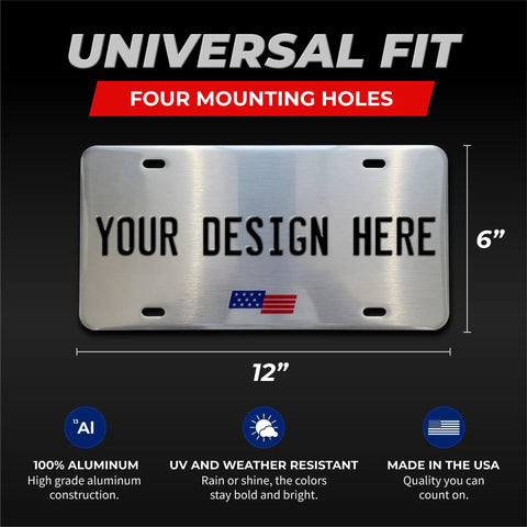 Straight Up Custom Front License Plate For Cars And Trucks Keep Your Ride Looking Fresh With Fully Personalized Designs Upload Photos Or Business Logos Add Bold Fonts And Vibrant Colors To Total Crush Every Block, 6x12 inch aluminum plate with four mounting holes.