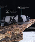 Bulk 50 Pcs Safety Glasses Eye Protection UV Shield For Work Lab And Construction on wood with features labeled