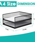 Wire Mesh Letter Trays Desk File Organizer Two Pack Front Load Document Trays For Office Supplies with A4 size dimensions