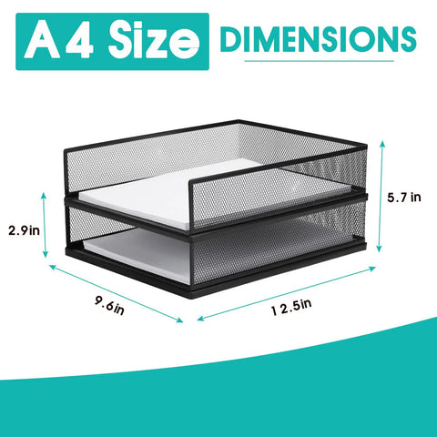 Wire Mesh Letter Trays Desk File Organizer Two Pack Front Load Document Trays For Office Supplies with A4 size dimensions