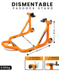 Beefy Paddock Lift Stand For Rear Wheel With Fork And Swingarm Spool, Heavy Duty Motorcycle Stand, 529 Lbs Capacity, Orange