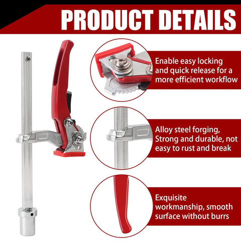 Detailed view of Two Pack Quick Ratchet Bench Dog Clamps For Woodworking Hold Downs On MFT Tables And Workbenches.
